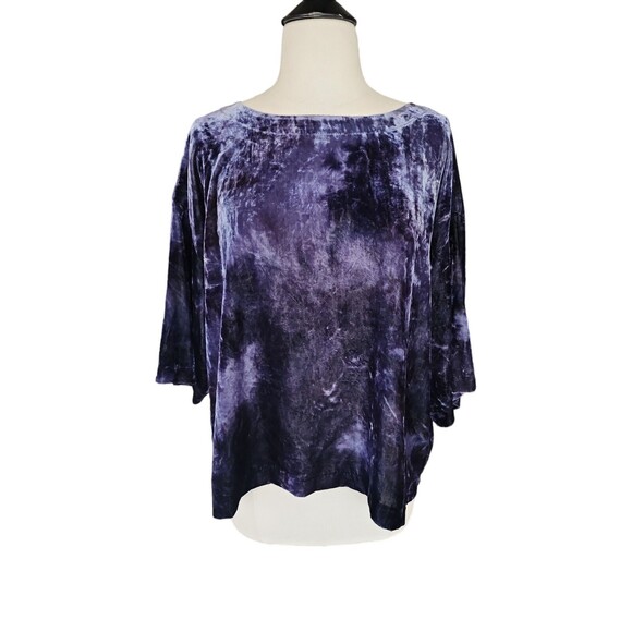 J. Jill Pure Jill Crushed Velvet Boxy Boho Blouse Women S Navy Tie-Dyed NWT - Picture 2 of 9